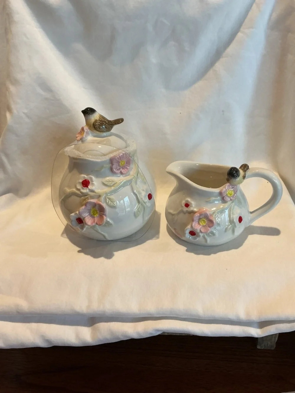 Bird and Flower Cream and Sugar Set